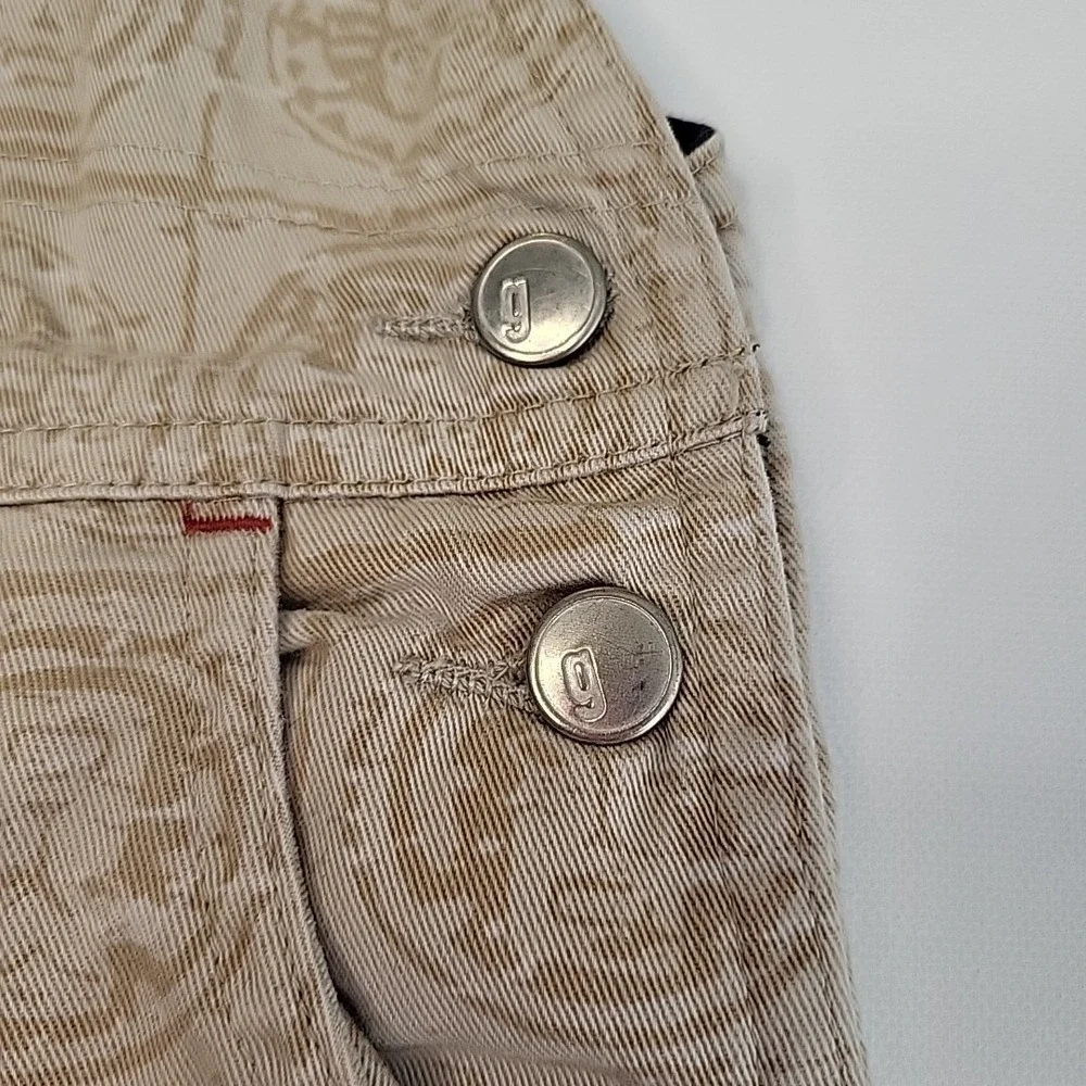 GYMBOREE Y2K 2001 Vintage TIKI Print Overalls/Shortalls Beige/Blue‎ Size 12-18mo